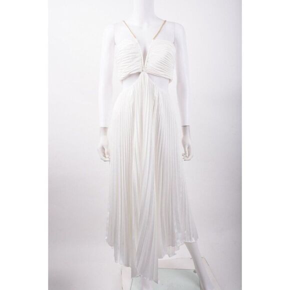 Aiifos Womans Evie Dress Cut Out Sz 4 White Accordion Pleated Handkerchief NWT - Picture 2 of 8